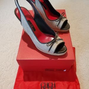 Carolina Herrera linen/cork wedges